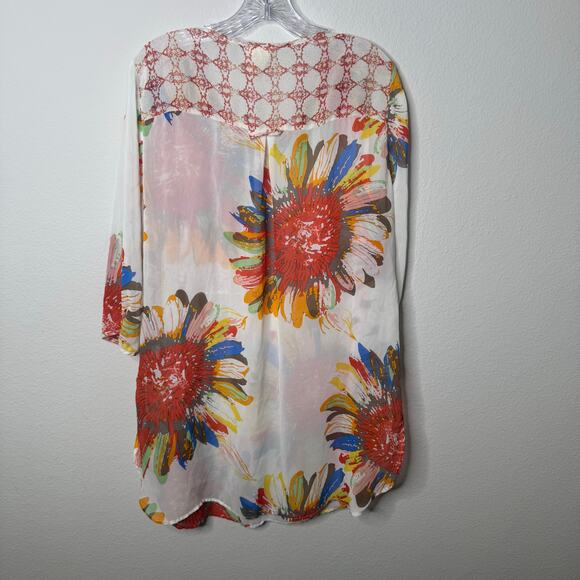 Fig and Flower 1X Sheer Tunic Blouse Multicolor Floral Boho Festival Peasant Top - Picture 4 of 8
